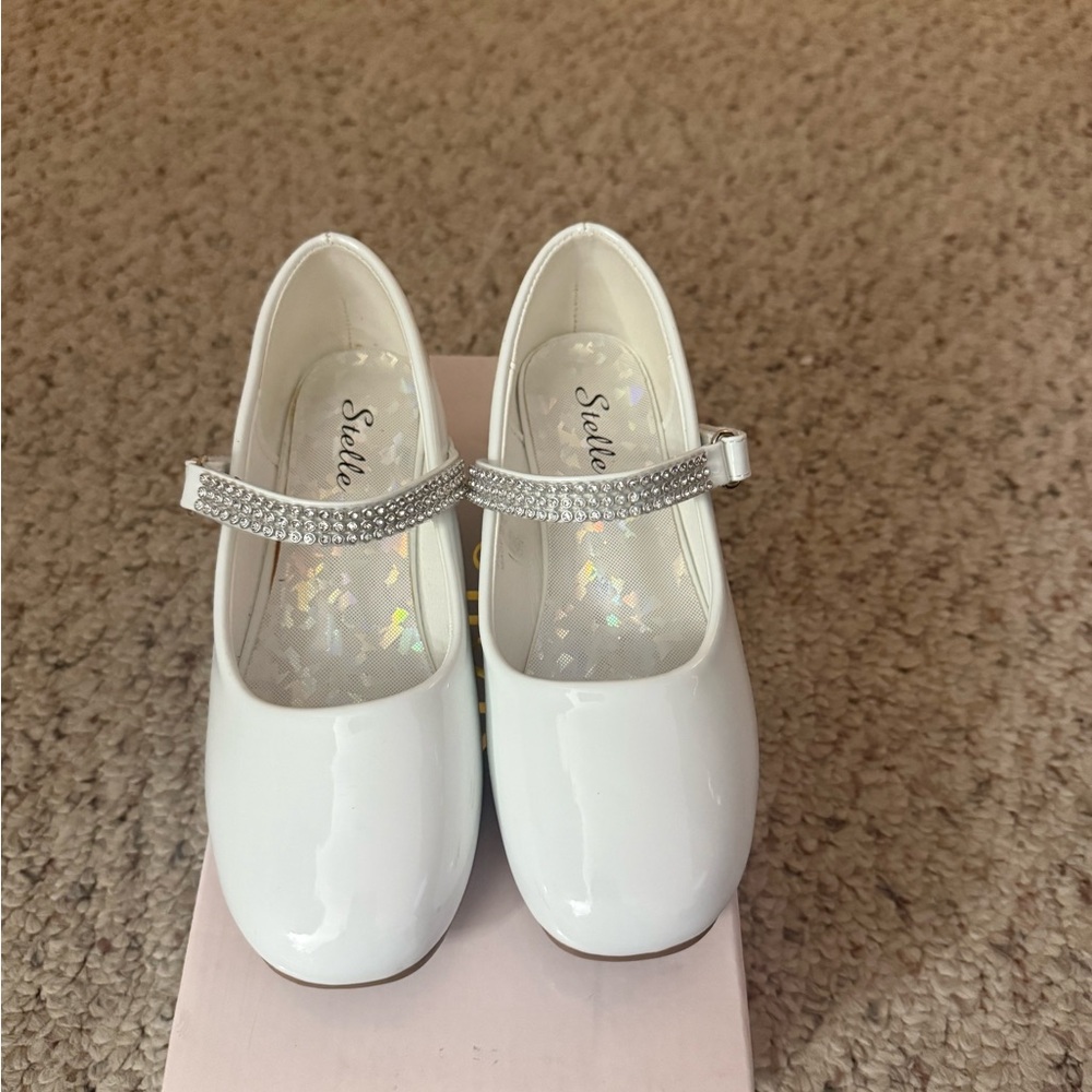 Kids White Dress Shoes with Rhinestone strap worn for 2 hrs.